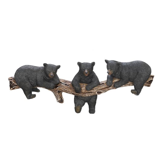 18.5" Black Bear Trio Hooks Wall Plaque
